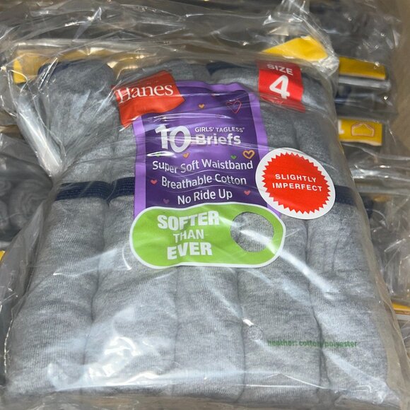 Hanes Girls’ Tagless Briefs – LOT 82 - 240 pcs – 24 packs (10 ea) – Sz 4 - Picture 1 of 3